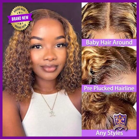 13x4 HD Lace Front Wig Human Hair Deep Wave Bob Pre Plucked 12 Inch main image 5